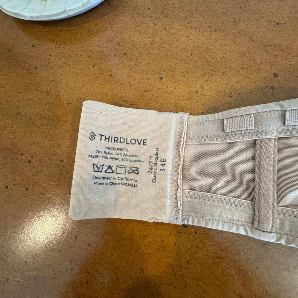 ThirdLove 24/7 Classic Strapless Bra Taupe Nude 34E Underwire Smooth Cups - Picture 5 of 8